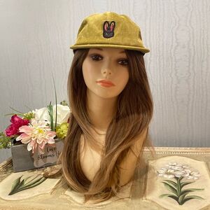 Moss Green Corduroy Black Bunny Rabbit Adjustable Snap Back Cap Fall